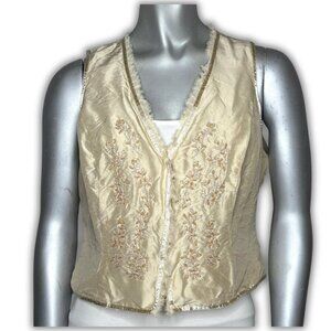 Vintage 2000s Y2K Intuitions Ivory embroidered Beaded Silk Vest Fairy Boho 8 S/M